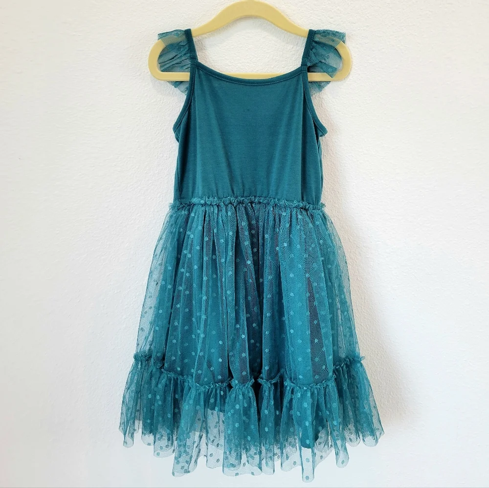 Mia Joy by Joyfolie Teal Tulle Swiss Dot Dress Girls‎ Size 5